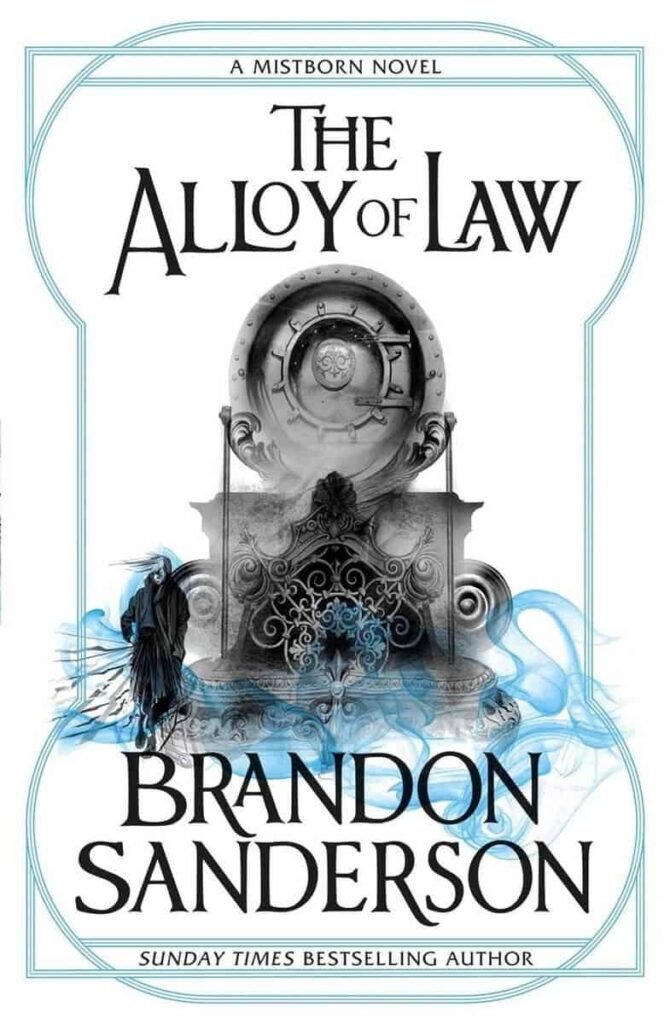 Finished Mistborn? What to Read Now: Choosing The Best Cosmere Path 3 An atmospheric book cover featuring a mystical clock and dark figure, representing Brandon Sanderson's fantasy novel "The Ally of Law.".